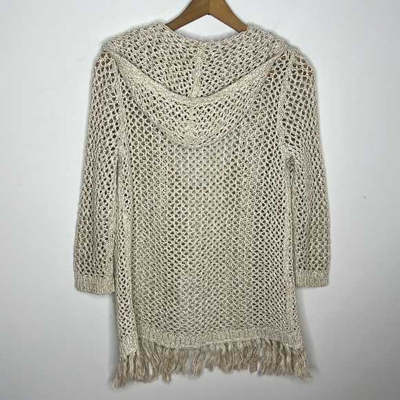 J. JILL Crochet Fringe Beachy Tassel Tie Coverup Open Resort wear Cardigan - Picture 7 of 14